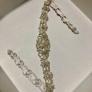 BHLDN Ajoure Fitted Beaded Silver Belt Sash